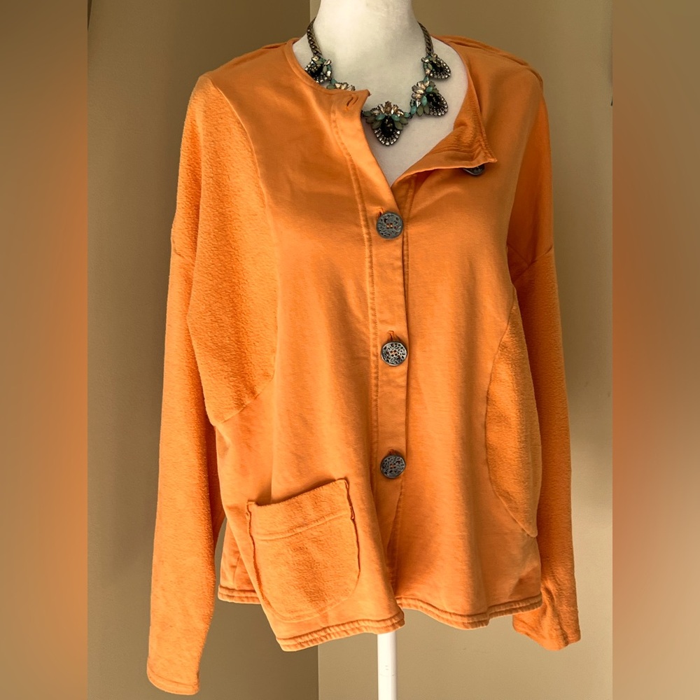 FENINI Top Pumpkin 🎃 Orange Cotton Lounge Shirt Custom Buttons Cardigan Shirt M